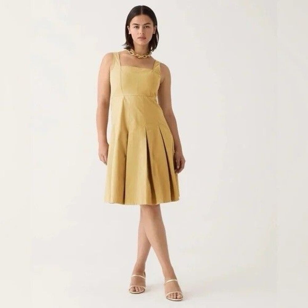 J.CREW Beige Pleated Smocked Square Neck A-Line Cotton Knee Dress Size 10
